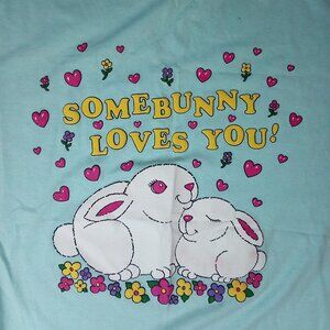 Vintage Somebunny Loves You Rabbit Pun Puff Ink T-Shirt